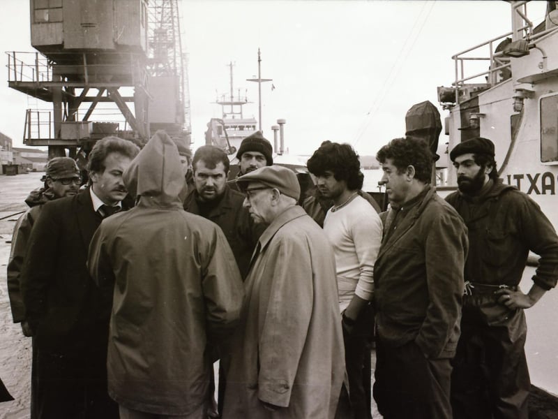 Spanish sailors who docked in Derry with one of their crew who became sick.