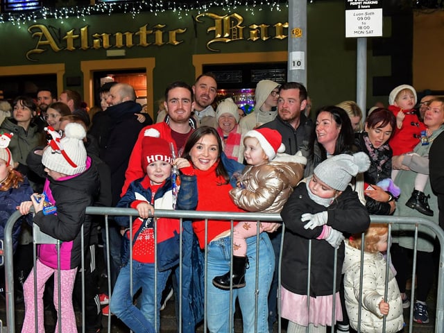 Santa arrived in Buncrana on Friday evening to meet the children and toswitch on the Christmas tree lights switch in Market Square. Photo: George Sweeney