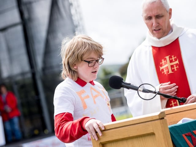 Participants at the Derry Diocese Fan The Flame annual Mass 2025 in Celtic Park.