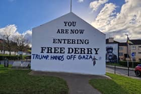 The message for US President Donald Trump painted on Free Derry Corner.