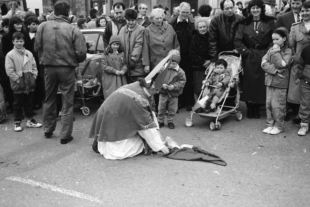 St. Patrick himself at the St. Patrick's Day parade in Moville on March 17, 1993.