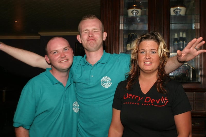 Patrons and staff at Downey's bar back in July 2004.