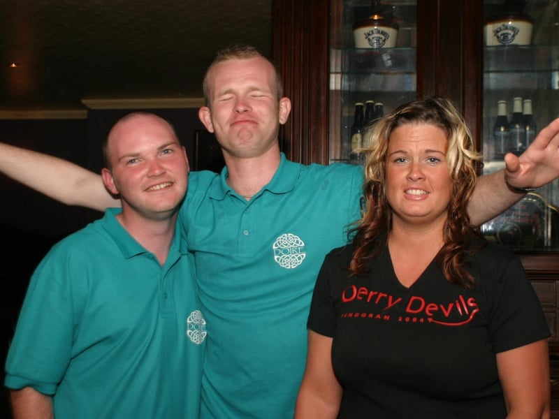 Patrons and staff at Downey's bar back in July 2004.