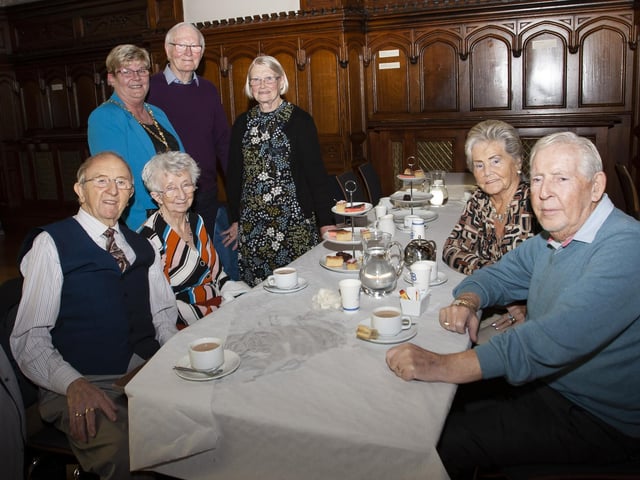 Pictured at Wednesday’s Mayor’s Tea Dance on Wednesday in the Guildhall are, from left, James and Myra Boyle, Deputy Mayor Angela Dobbins, Andrew Stewart and Margaret Moore and Neal and Cecilia McCole.