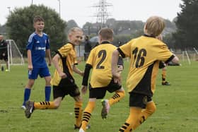 Goal celebration from Monday's Foyle Cup u-9 game between Buncrana v Carrick Rangers at Templemore, Derry. (Photos: Jim McCafferty Photography)