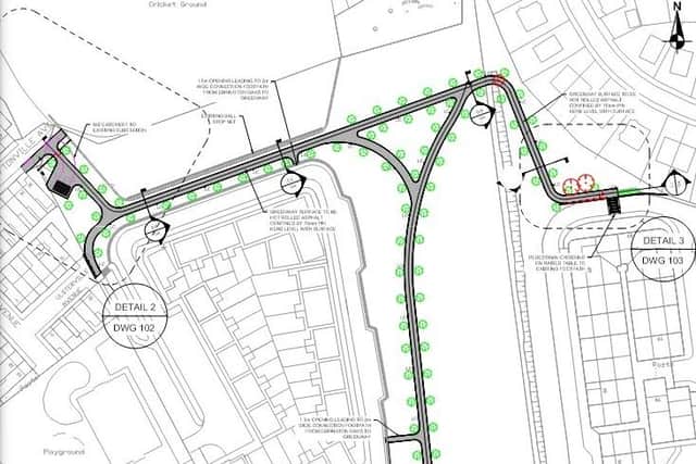 A site layout plan of the proposed greenway through the old Ebrington Primary School site.