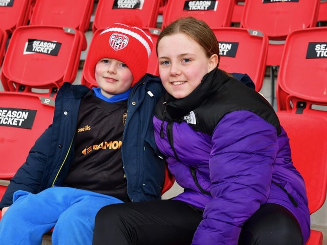 These two young fans smile for the camera as City return to Brandywell.