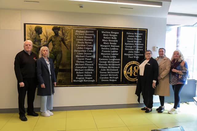 Pictured at the Museum of Free Derry are friends of Susan Morgan and members of the Bloody Sunday Trust. From left are, John Kelly, Finola McDevitt, Jean Hegarty, Lauren King and Maeve McLaughlin. Photo: George Sweeney