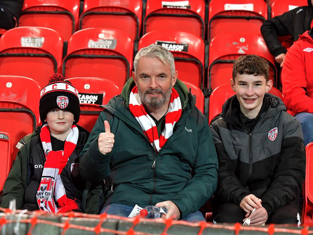 Derry City fans at the game against St Patrick’s Athletic at the Brandywell on Friday evening. Photograph: George Sweeney.