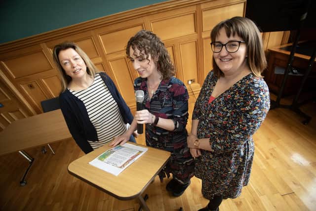 Dr. Maria Herron and Dr. Noella Gormley, North West BAPS pictured with Gráinne Evans, La Leche League Breastfeeding counsellor and poet at The Breast of Rhymes, before the start of Thursday's 'Breastfeeding in Public' Day event at the city's Guildhall.