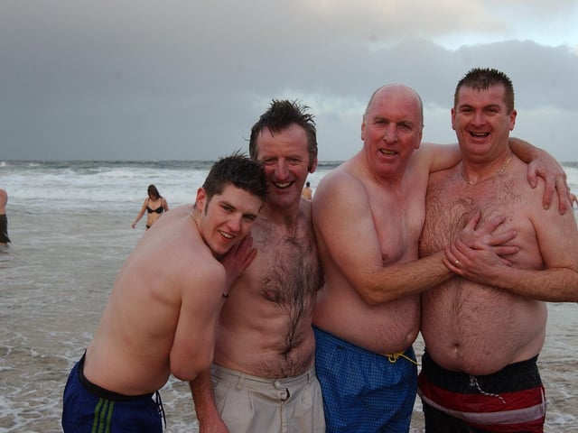 Braving the elements at the Culdaff New Year's Day Swim in 2004.