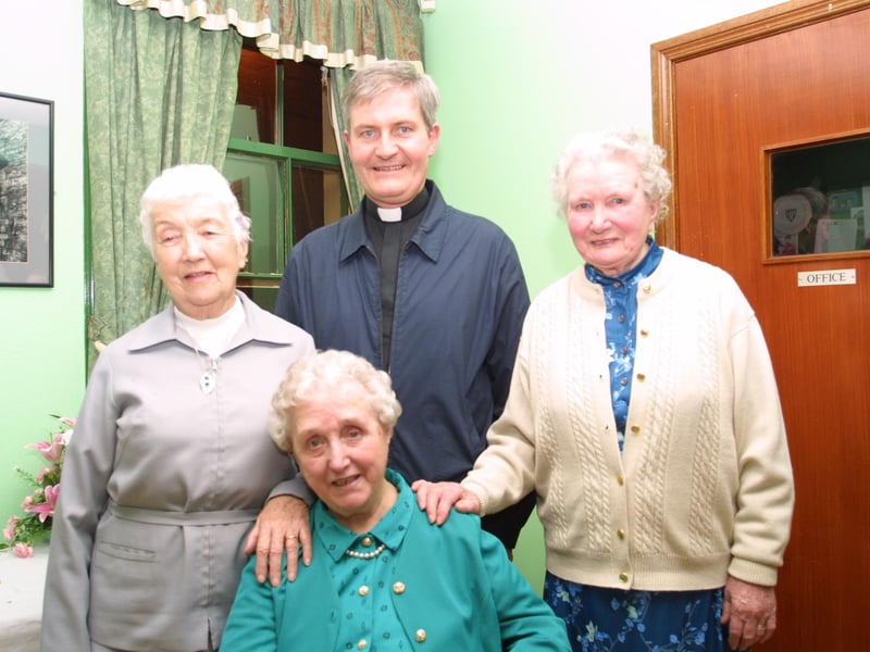 Sr Geraldine, Fr McKenna, Maggie McColgan, Tess Nelis (Seated)