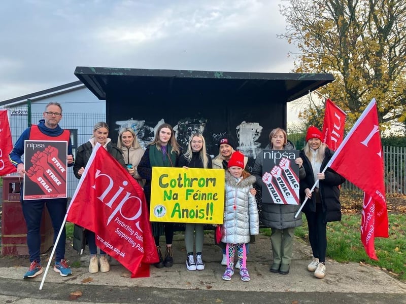 Staff in Gaelscoil na Daróige who were on strike on Thursday