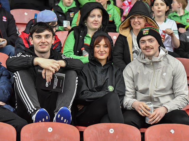Fans in Celtic Park, on Sunday afternoon, for the Derry Junior Football Championship Final between Doire Trasna and Slaughtmanus. Photo: George Sweeney