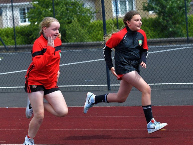Girls sprint competition at the Holy Child Primary School sports day held on Monday last. Photo: George Sweeney. DER2325GS – 022