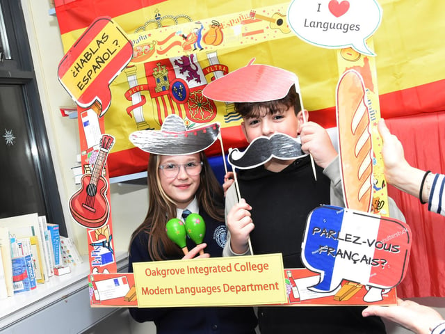 Bethany and Aiden in the Language Class at Oakgrove College Open Day on Thursday last.
