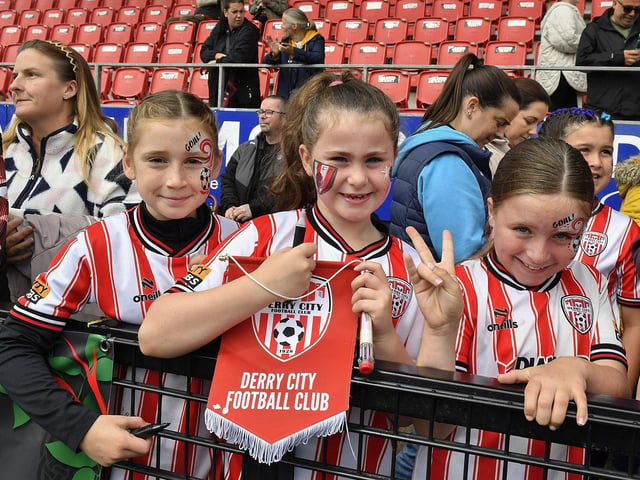 Fans attend the Derry City open training session on Monday morning in  Brandywell Stadium. The event was organised at part of the Gasyard Feile.  Photo: George Sweeney / Derry Journal