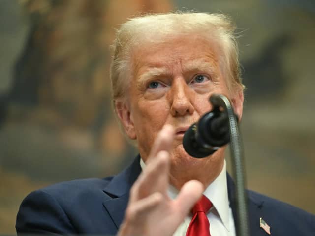 US President Donald Trump speaks in the Roosevelt Room at the White House on January 21, 2025, in Washington, DC. (Photo by Jim WATSON / AFP) (Photo by JIM WATSON/AFP via Getty Images)