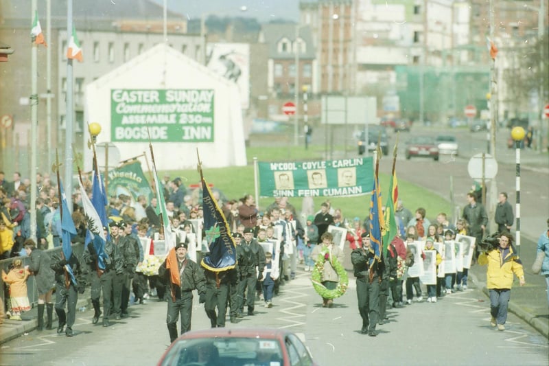 Republicans parade in the Bogside at Easter.