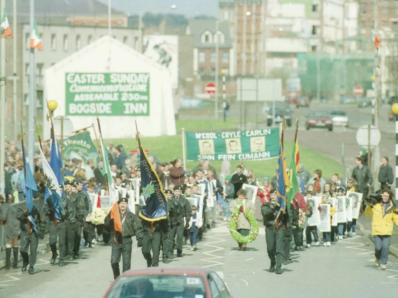 Republicans parade in the Bogside at Easter.