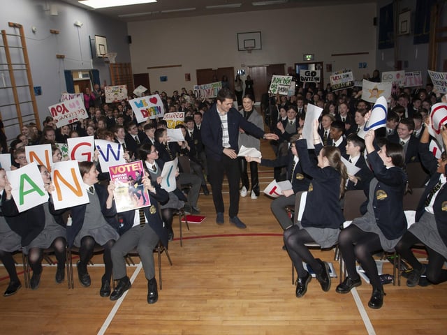 A fantastic welcome for Damian and dance partner Kylee at Lumen Christi on Tuesday morning.