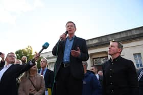 Breandán Mac Cionnaith of the Garvaghy Road Residents' Coalition speaks to people outside the High Court at the weekend. (Photo by Charles McQuillan/Getty Images)