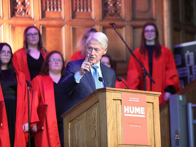 Bill Clinton delivering his key note address at the ‘Making Hope and History Rhyme’ event organised by the John and Pat Hume Foundation.