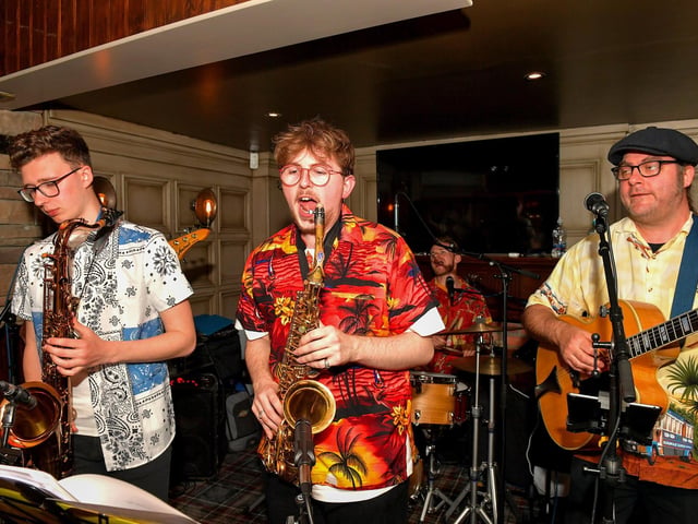 The Jiveaholics, from Wakes, performing in the Dungloe Bar over the Jazz Festival weekend.  Photo: George Sweeney.  DER2317GS – 160