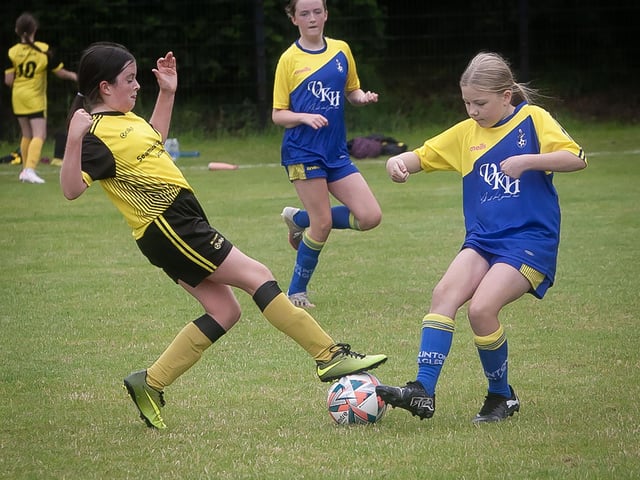 Action from the Girls u-13 Foyle Cup clash between Eglinton Eagles and Dunree at St. Cecilia's College, Derry on Tuesday morning. (Photos: Jim McCafferty Photography)