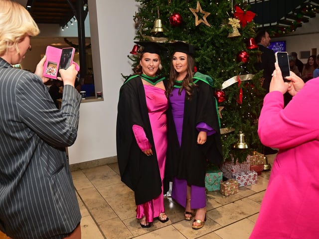 Pacemaker Press 13/12/22
From L-R Shania- Jane Callaghan and Claire McCorkell ,Who graduated in Nursing at the Ulster University graduation in the Millennium Forum in Derry on Tuesday.
Pic Pacemaker:.