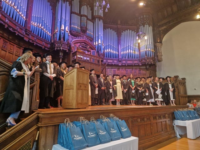 Graduates of Ulster University’s School of Medicine, at their historic graduation ceremony in the Guildhall on Monday.