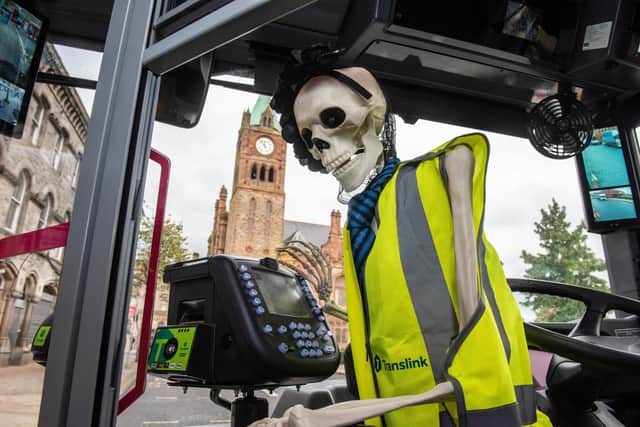 'Maud the Skeleton' using contactless payment to travel on the new Foyle Metro fleet