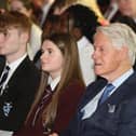 James Tourish from St. Columb’s College and Ellianna McBride from Foyle College with Bill Clinton.