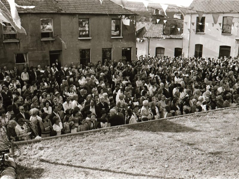 People gathered by the grotto in the Brandywell to celebrate St Columba's Day.