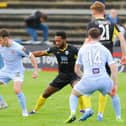 Derry City striker Danny Mullen takes on the Finn Harps defence during Sunday's friendly with Finn Harps. (Photo: Kevin Moore/MCI)