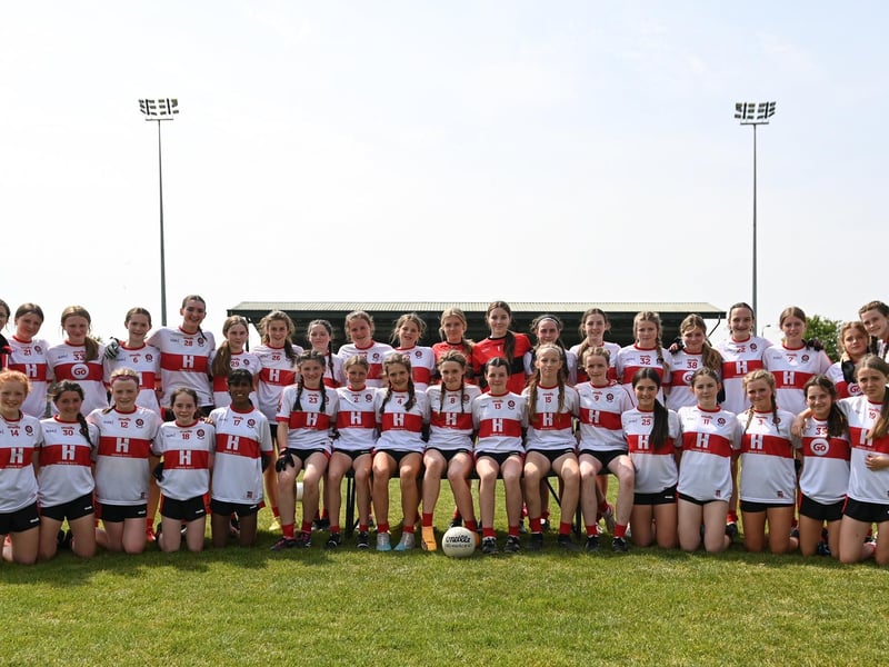 The Derry squad before the 2023 All-Ireland U14 Gold Final at Clan na Gael GAA Club in Dundalk, Louth. Photo by Stephen Marken/Sportsfile