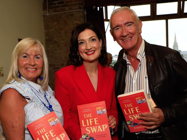 Jeananne Craig, author with Bernie Tierney and Niall McAteer, at the launch of her first novel, published by Hachette Books Ireland, “The Life Swap”. (Photo - Tom Heaney, nwpresspics)