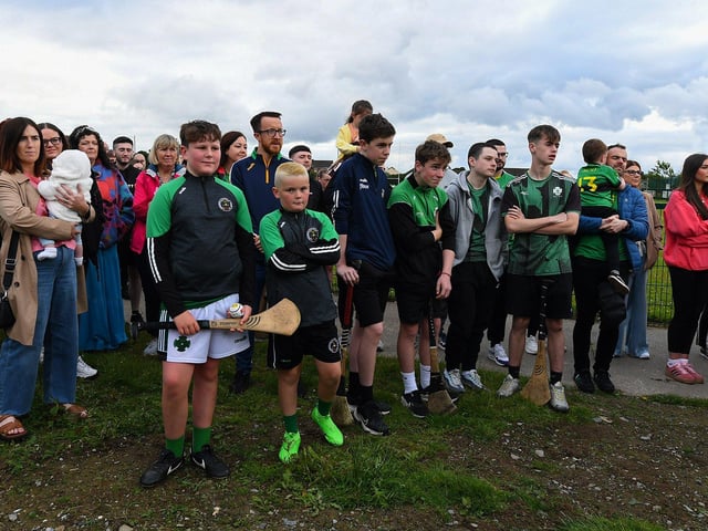 Some of the attendance at the official opening of the Aodan O’Donnell Gym at Na Magha CLG. Photo: George Sweeney