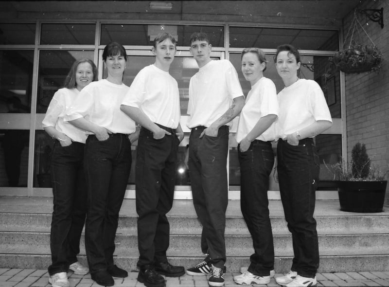 Desmond's supermodels showing off new Denim jeans at the Newbuildings factory.