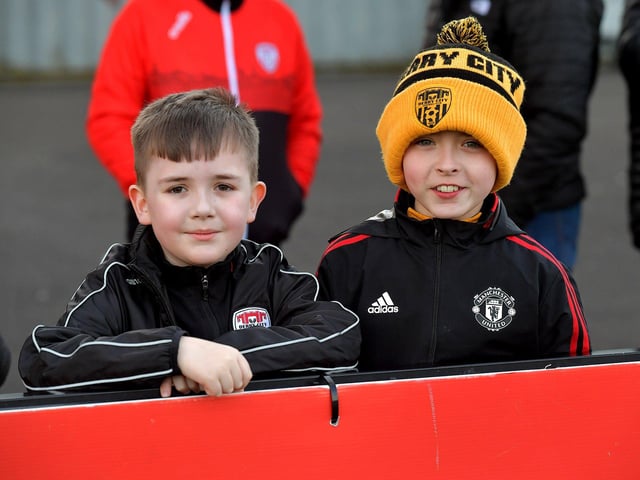 Young fans at the Brandywell, on Friday evening, for Derry City’s game against Drogheda United. Photo: George Sweeney. DER2314GS – 25