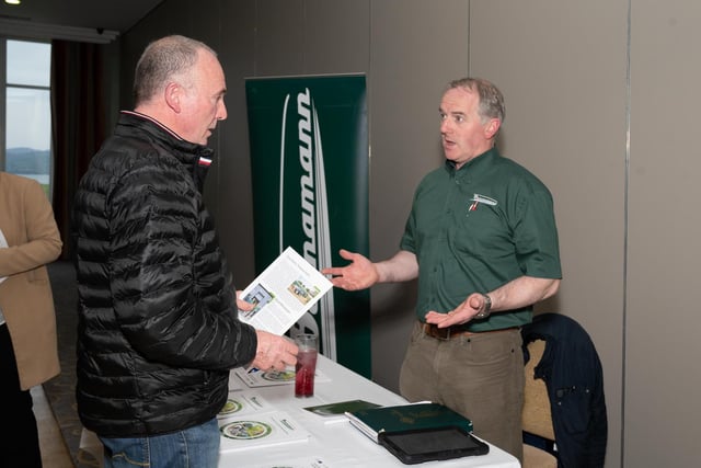 Brendan Doherty with Seamus Gallagher, Bennamann, at the Inishowen Co-Operative Society’s Renewable Energy information evening for farmers in the Inishowen Gateway Hotel.  Photo Clive Wasson.