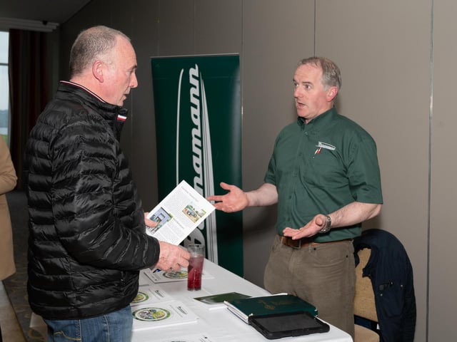 Brendan Doherty with Seamus Gallagher, Bennamann, at the Inishowen Co-Operative Society’s Renewable Energy information evening for farmers in the Inishowen Gateway Hotel.  Photo Clive Wasson.