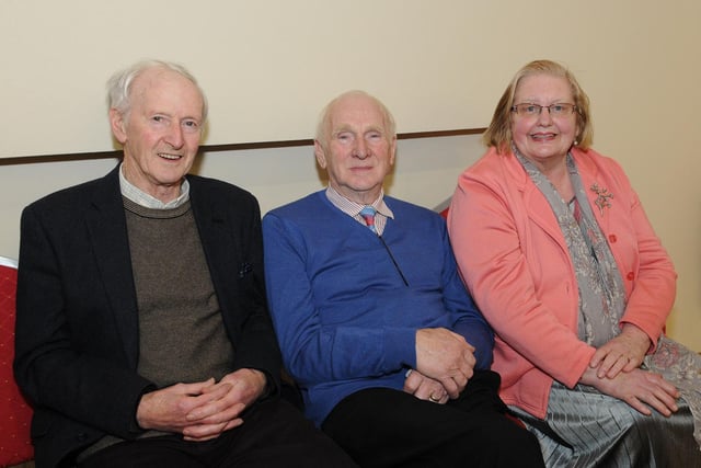 At the opening of the Ray Church Hall in Manorcunningham on Sunday evening were from left, Stanley Roulston, Noel Gibson and Ruby Gibson.