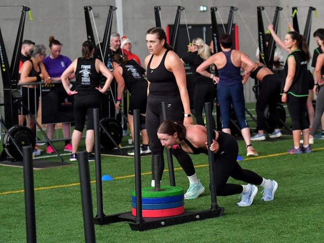 Competitors in the Maiden City Hyrox 3.0 Fitness Challenge held at Sean Dolans GAC on Saturday. Photograph: George Sweeney