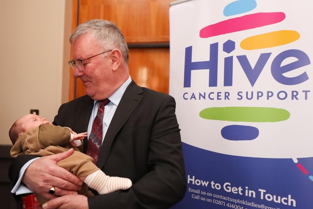 Minister of Health Mike Nesbitt pictured with baby Daithi Duddy.