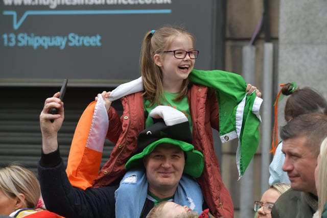 Revellers at the St Patrick’s Day parade, in Derry, on Friday afternoon. Photo: George Sweeney. DER2311GS – 78