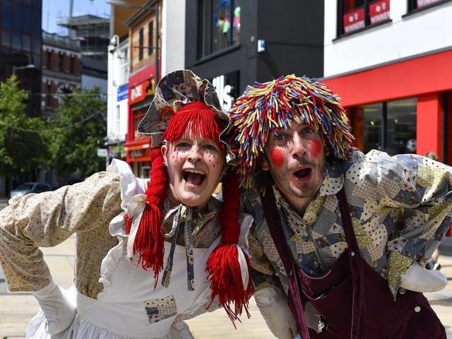 Members of the In Your Space Circus in Guildhall Square during the Carnival of Colours Festival. Photo: George Sweeney