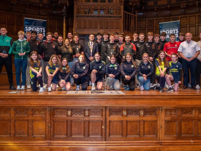 Athletes who came together as the Mayor, Councillor Ruairí McHugh, hosted the annual Derry City and Strabane District Council Sports Awards in the Guildhall where he presented individual and team awards. Picture Martin McKeown. 05.06.25