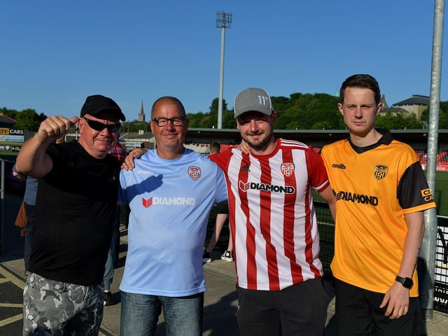 Derry City fans at the game against Shelbourne in the Ryan McBride Brandywell Stadium. Photo: George Sweeney. DER2321GS - 59