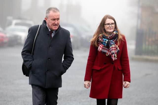 Conor Murphy and Caoimhe Archibald, East Derry MLA, from Sinn Fein arriving for the talks. Picture by Jonathan Porter/PressEye